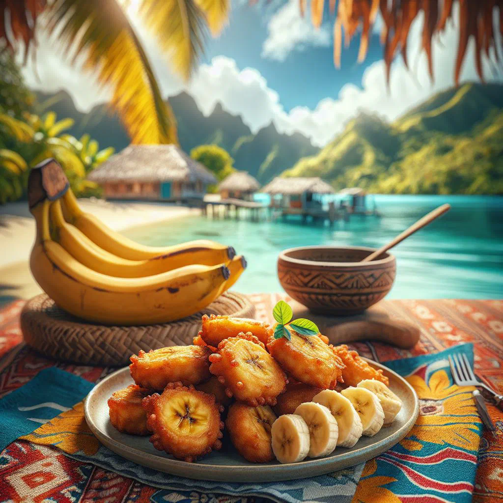 Golden deep-fried Fijian banana fritters dusted with icing sugar