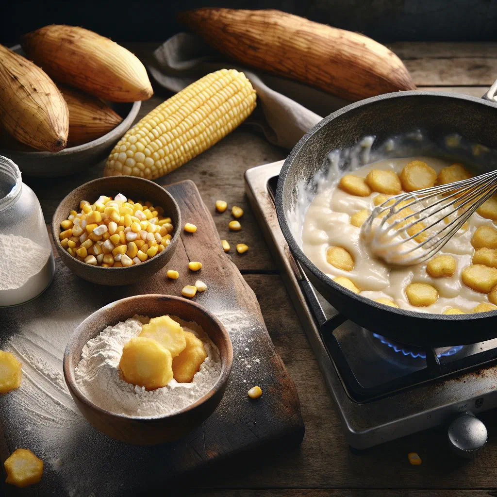 Golden cassava and corn fritters served with a fresh dip
