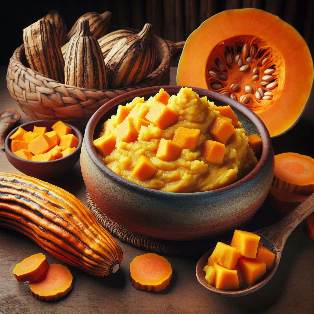 Creamy Fijian cassava and pumpkin mash in a bowl