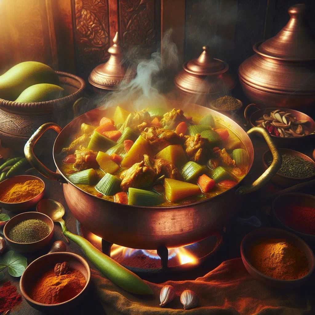 Fijian chicken and breadfruit curry in coconut sauce, garnished with coriander