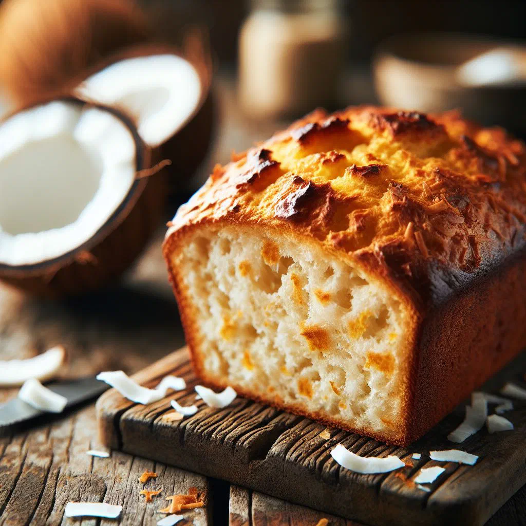 Golden-baked Fijian coconut bread, sliced and ready to serve