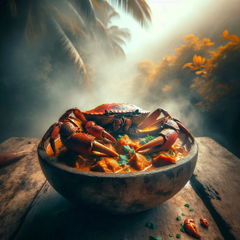 Fijian crab curry in a creamy coconut sauce garnished with fresh coriander