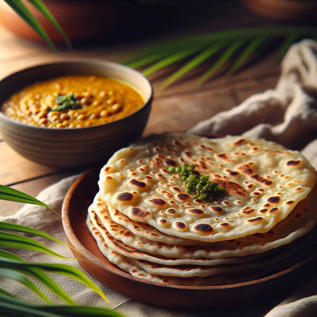 Soft Fijian roti served with a bowl of golden spiced dahl