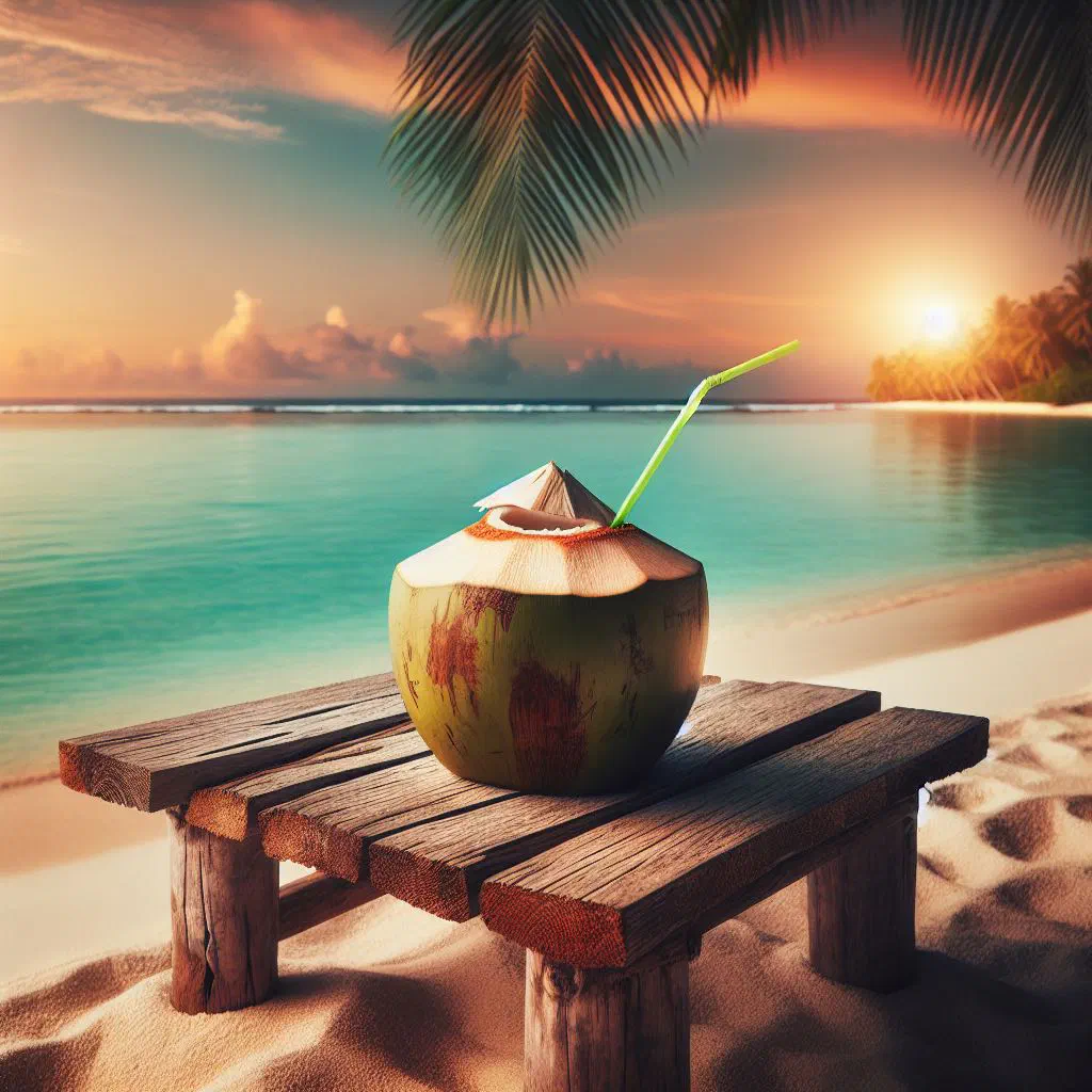 Creamy fresh coconut drink served over ice in a tall glass