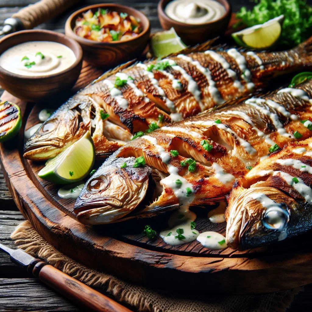 Grilled coconut-marinated fish fillet garnished with fresh coriander