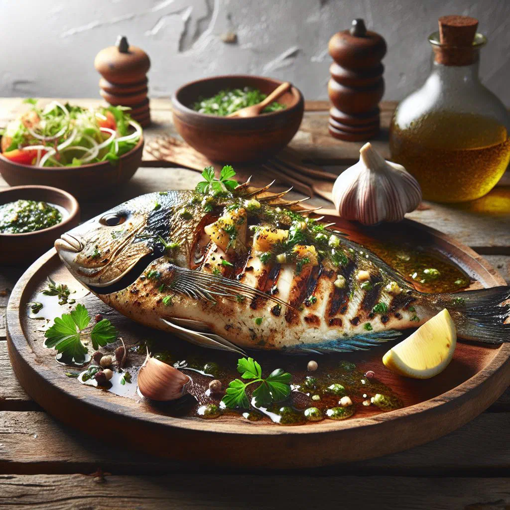 Grilled reef fish fillets topped with melting herb butter and lime