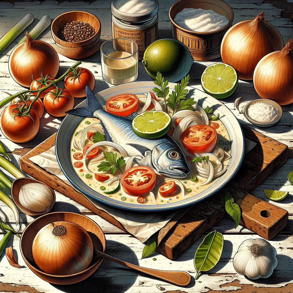 Tender fish in creamy coconut sauce garnished with fresh coriander and lime