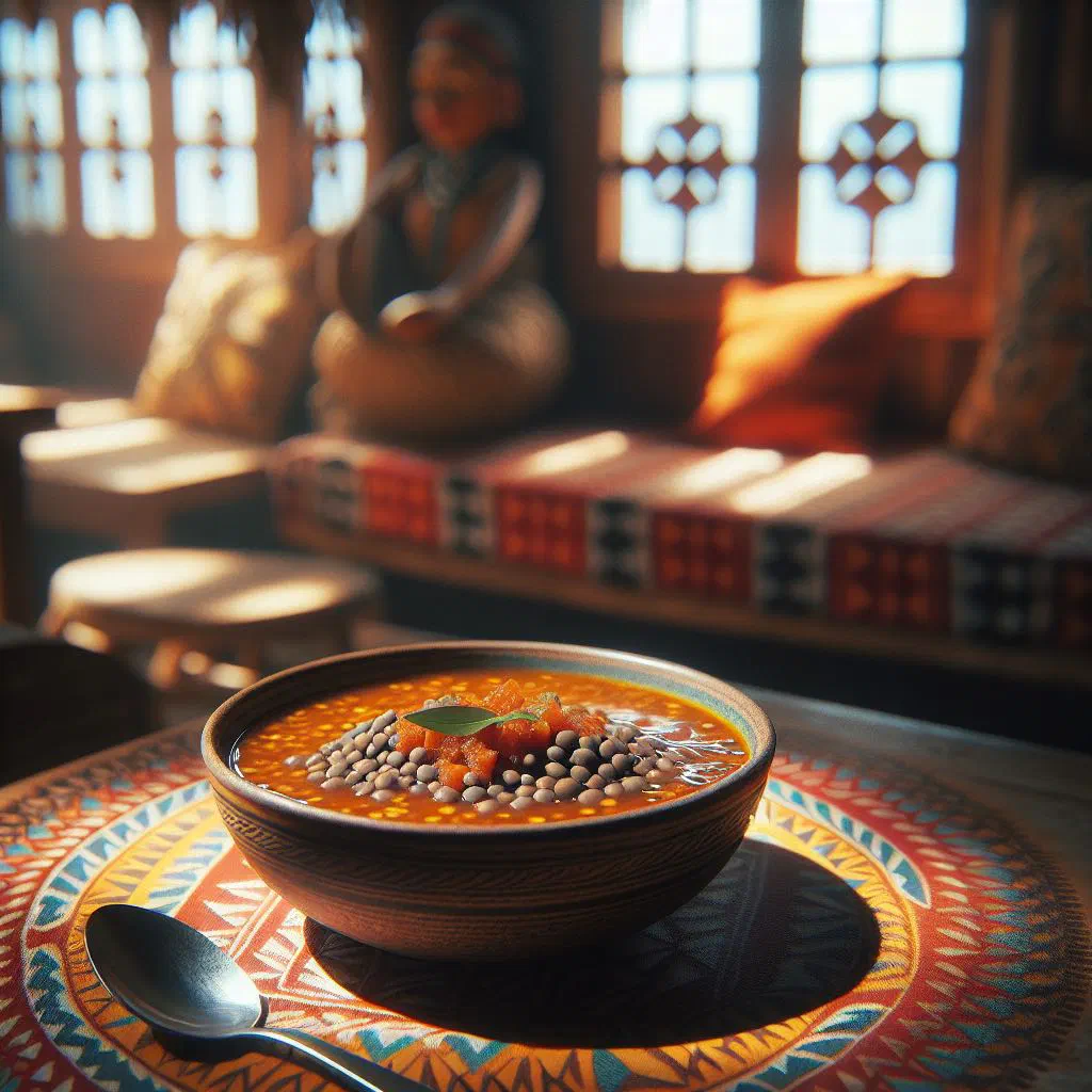 A bowl of Fijian lentil soup garnished with fresh parsley