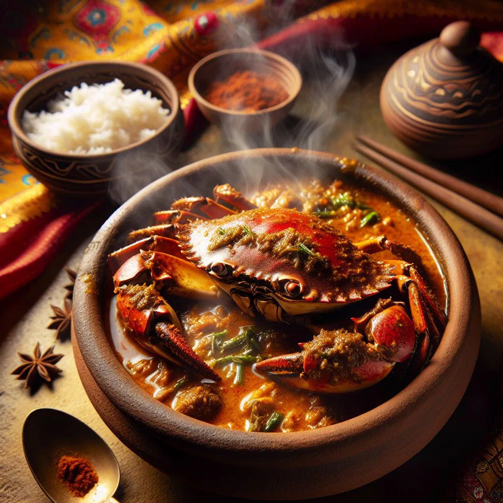 Fijian masala crab curry in coconut sauce garnished with fresh coriander