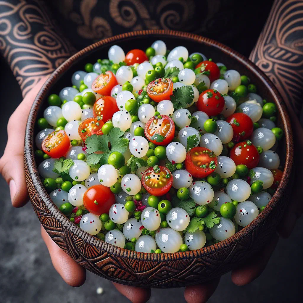 Fresh Fijian nama salad with fish, tomato, cucumber and lime