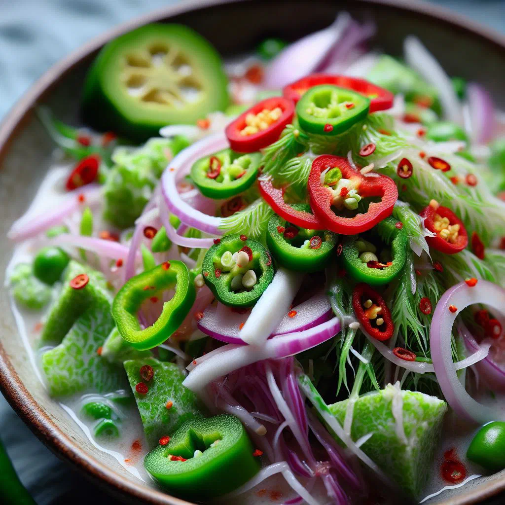 Fresh Fijian ota salad with fern tips, tomato and lime