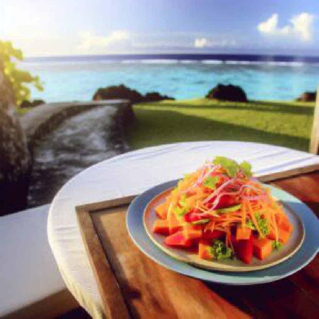 Fresh Fijian papaya salad with shredded carrot, red onion and coriander