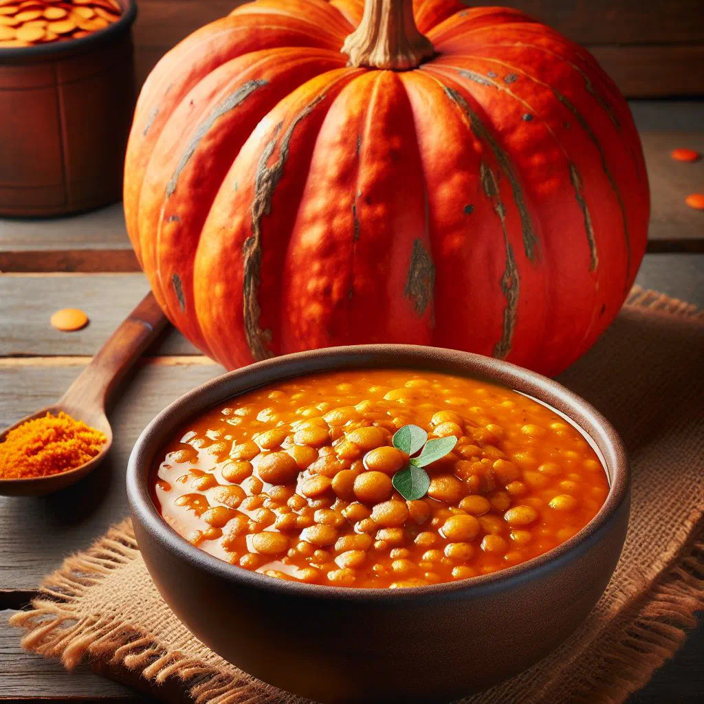 Bowl of pumpkin and lentil dal garnished with fresh coriander
