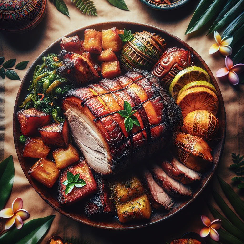 Slow-roasted Fijian pork garnished with fresh rosemary and thyme