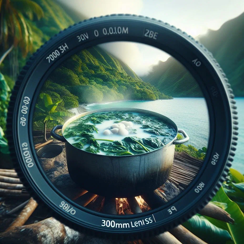 A bowl of creamy Fijian roro soup made with taro leaves and coconut milk