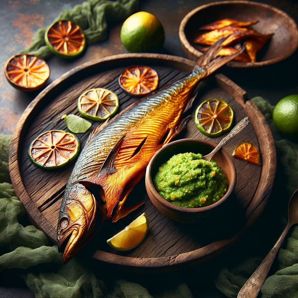 Smoked fish fillets topped with fresh coconut chutney and lime