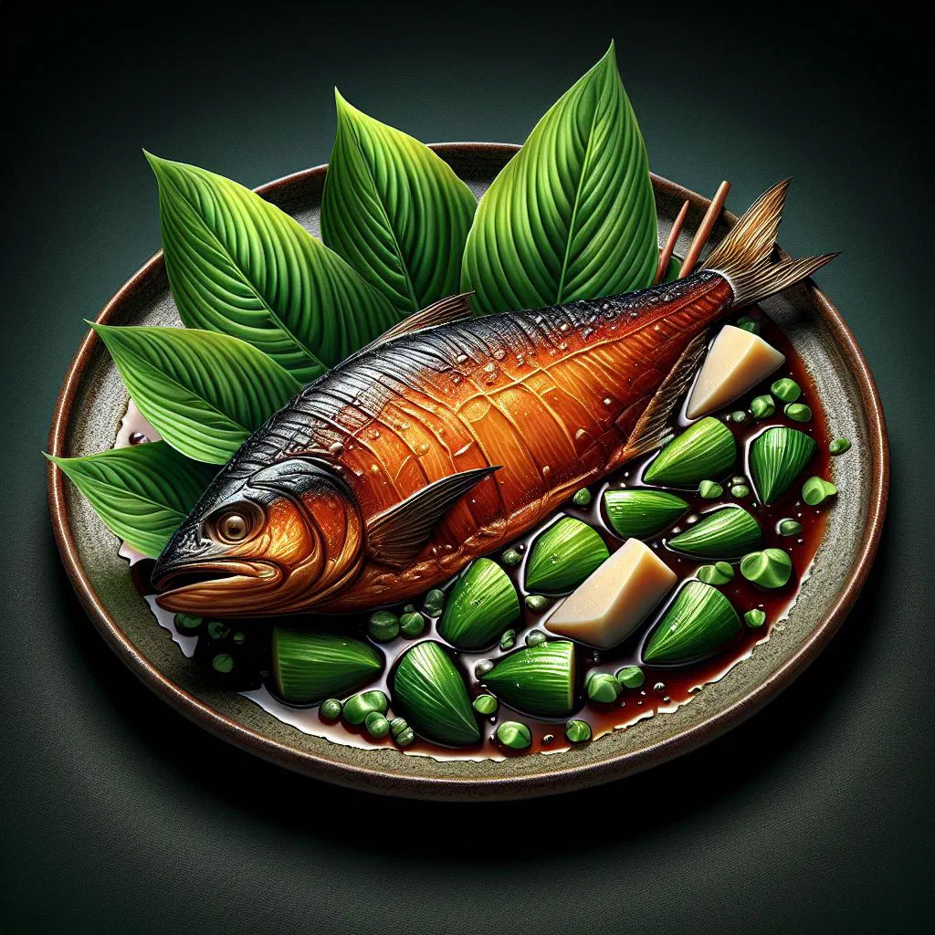 Smoked fish with taro leaves simmered in creamy coconut milk