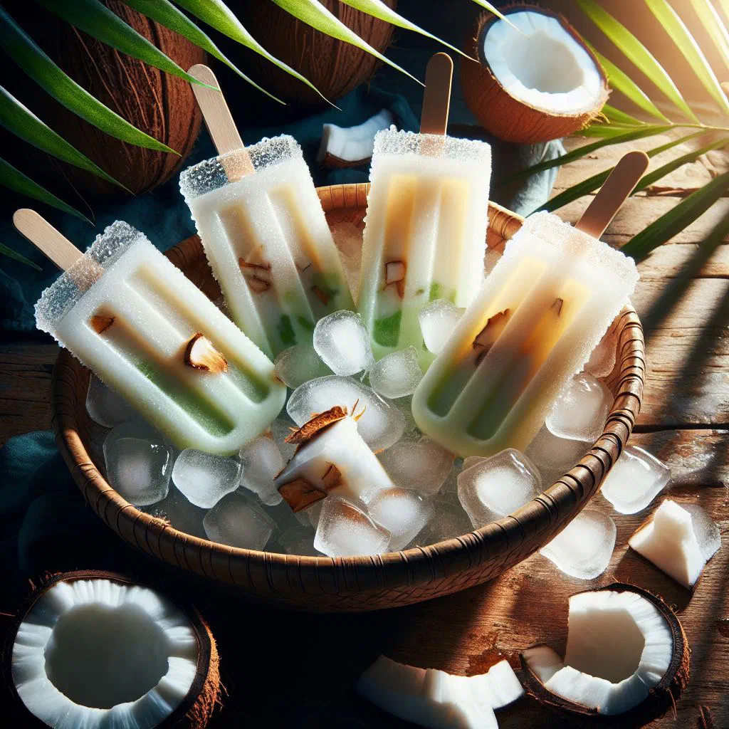 Creamy coconut popsicles with tropical pineapple on a stick