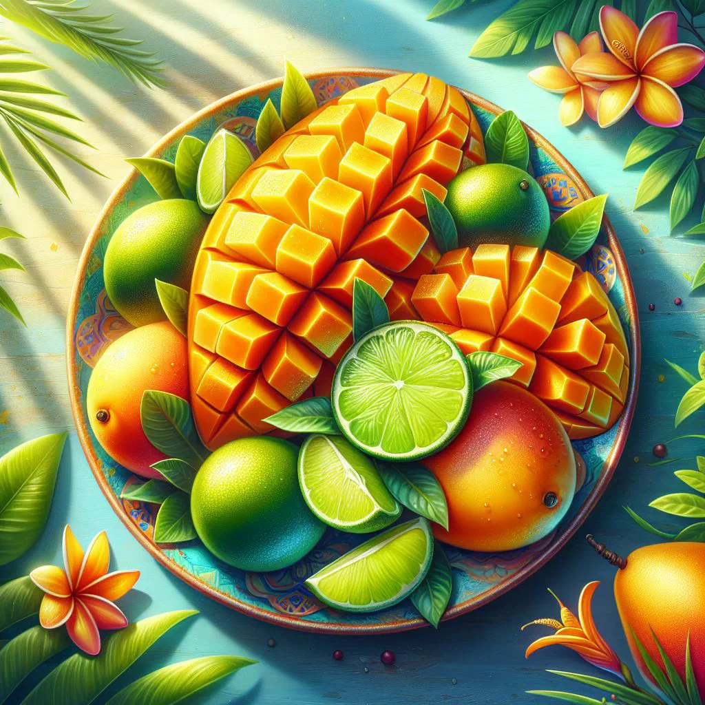 Tropical mango and lime salad with red onion and fresh coriander in a bowl
