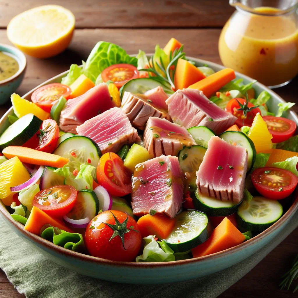 Fresh tuna salad with cucumber, peppers and a citrus dressing