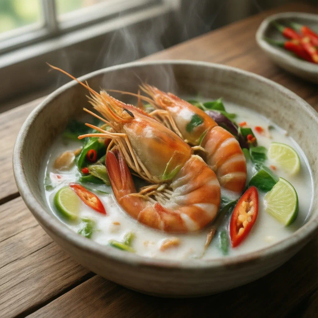 Fijian ura — freshwater prawns simmered in coconut milk with chilli and lime