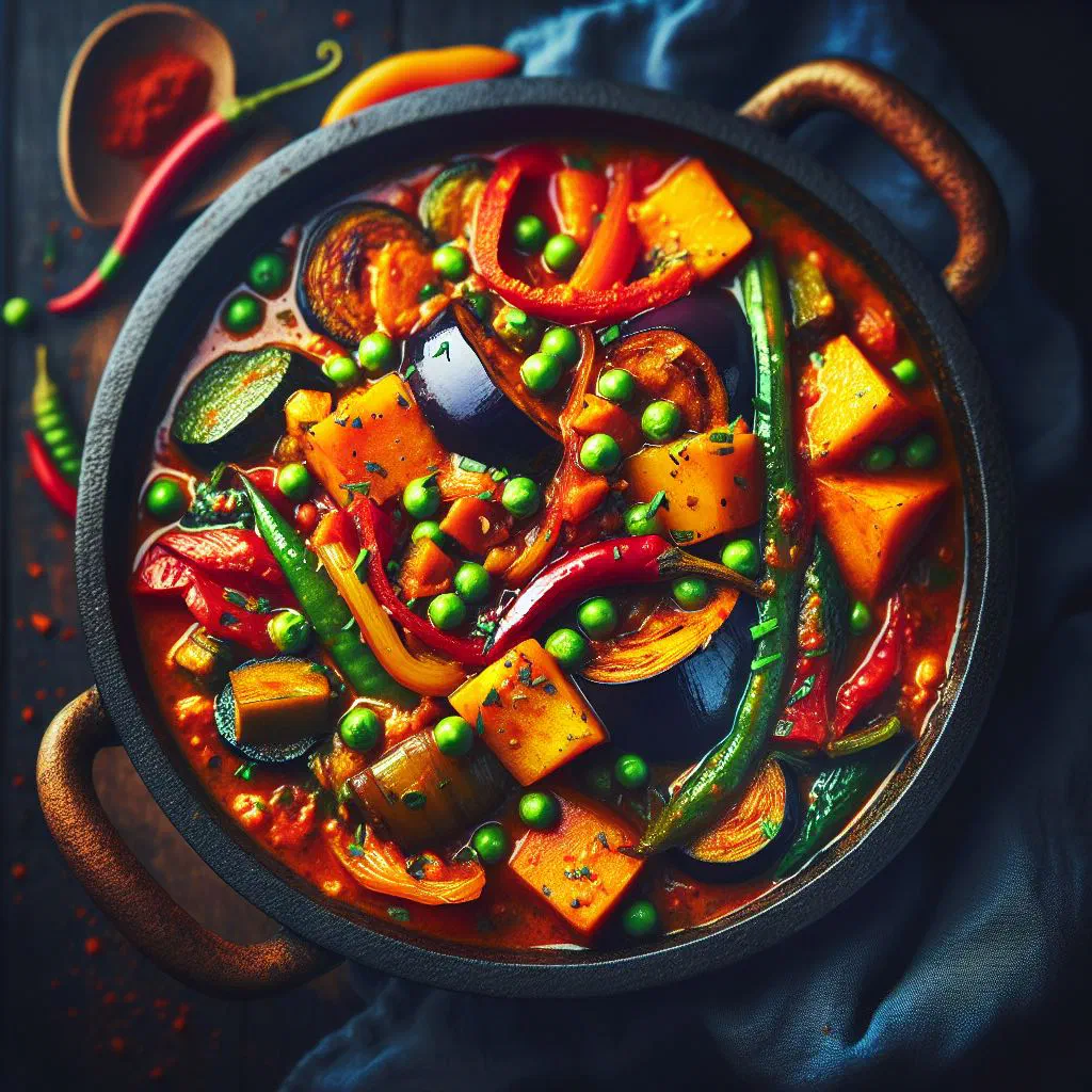 Fijian vegetable curry in coconut sauce garnished with fresh coriander