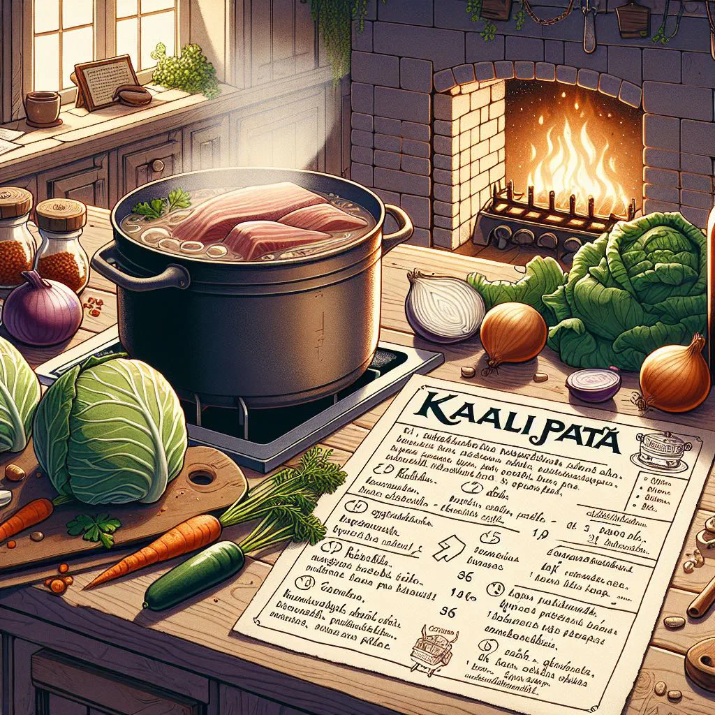Finnish kaalipata cabbage and beef stew in a pot, garnished with fresh dill