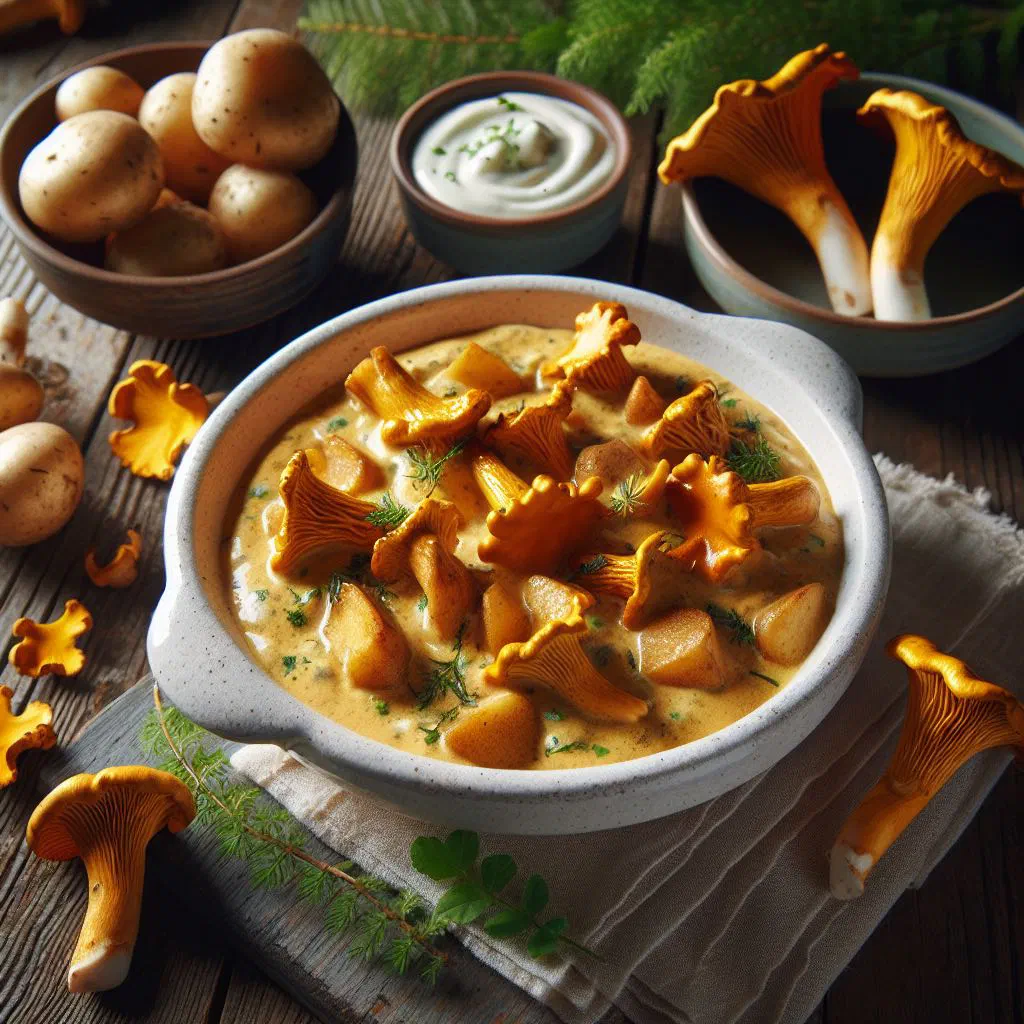 Creamy Finnish chanterelle sauce in a bowl, garnished with fresh parsley