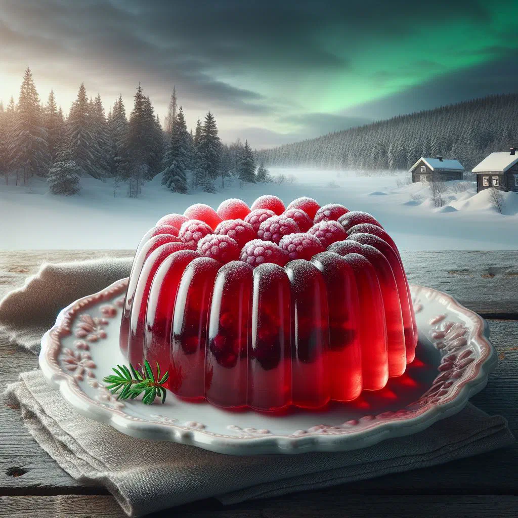 Bowl of Finnish marjakiisseli berry pudding topped with fresh berries