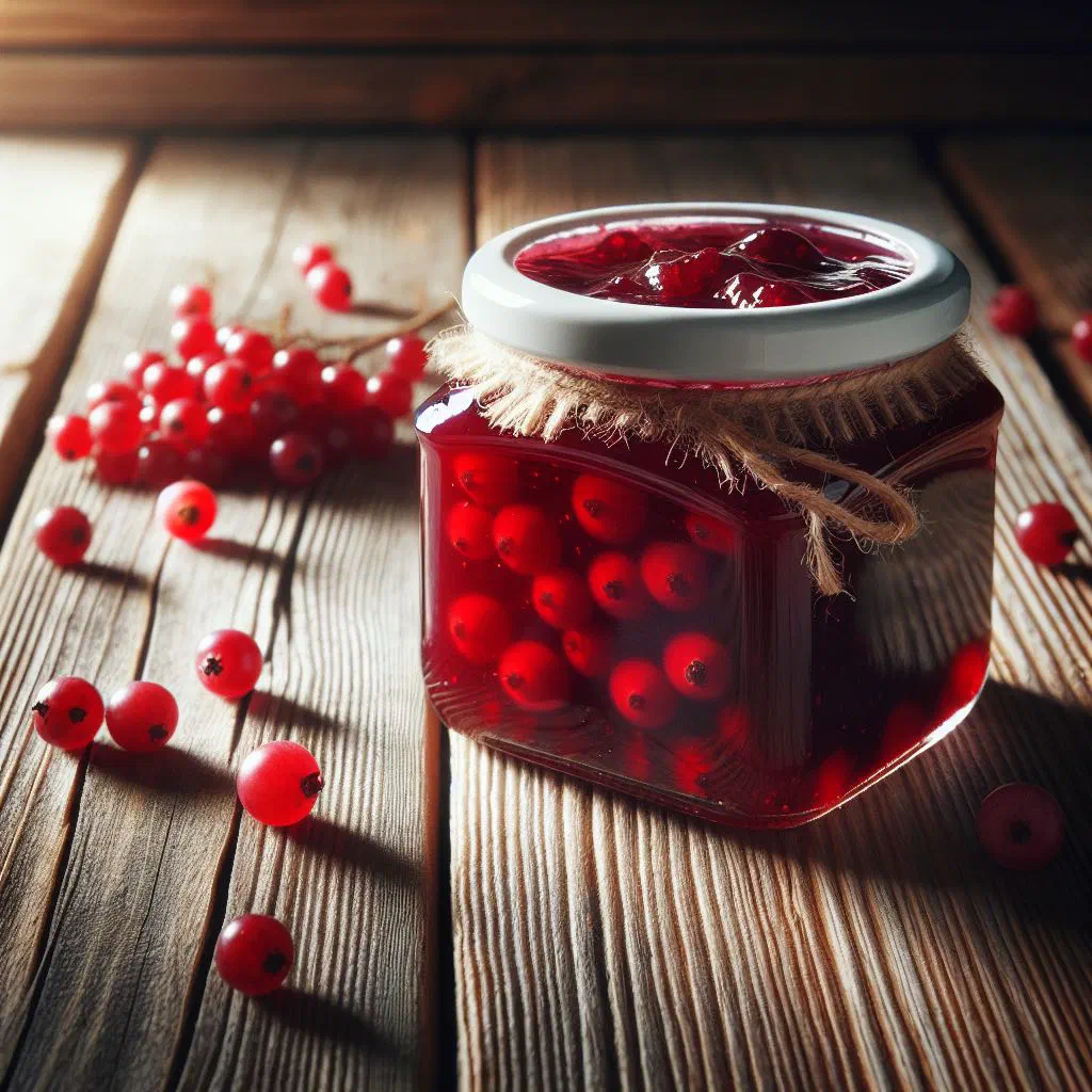 A jar of deep red Finnish lingonberry jam with fresh berries beside it