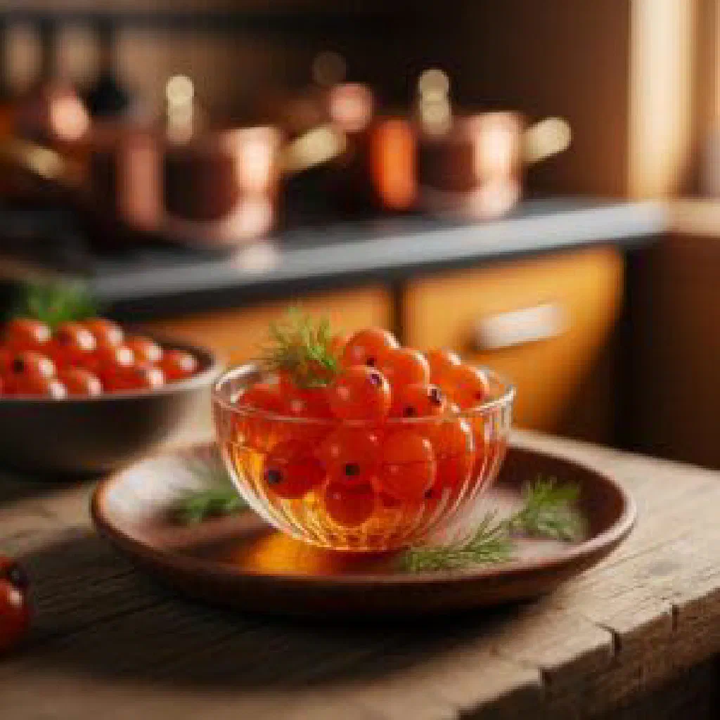 Glass of bright orange Finnish sea buckthorn juice with ice and mint