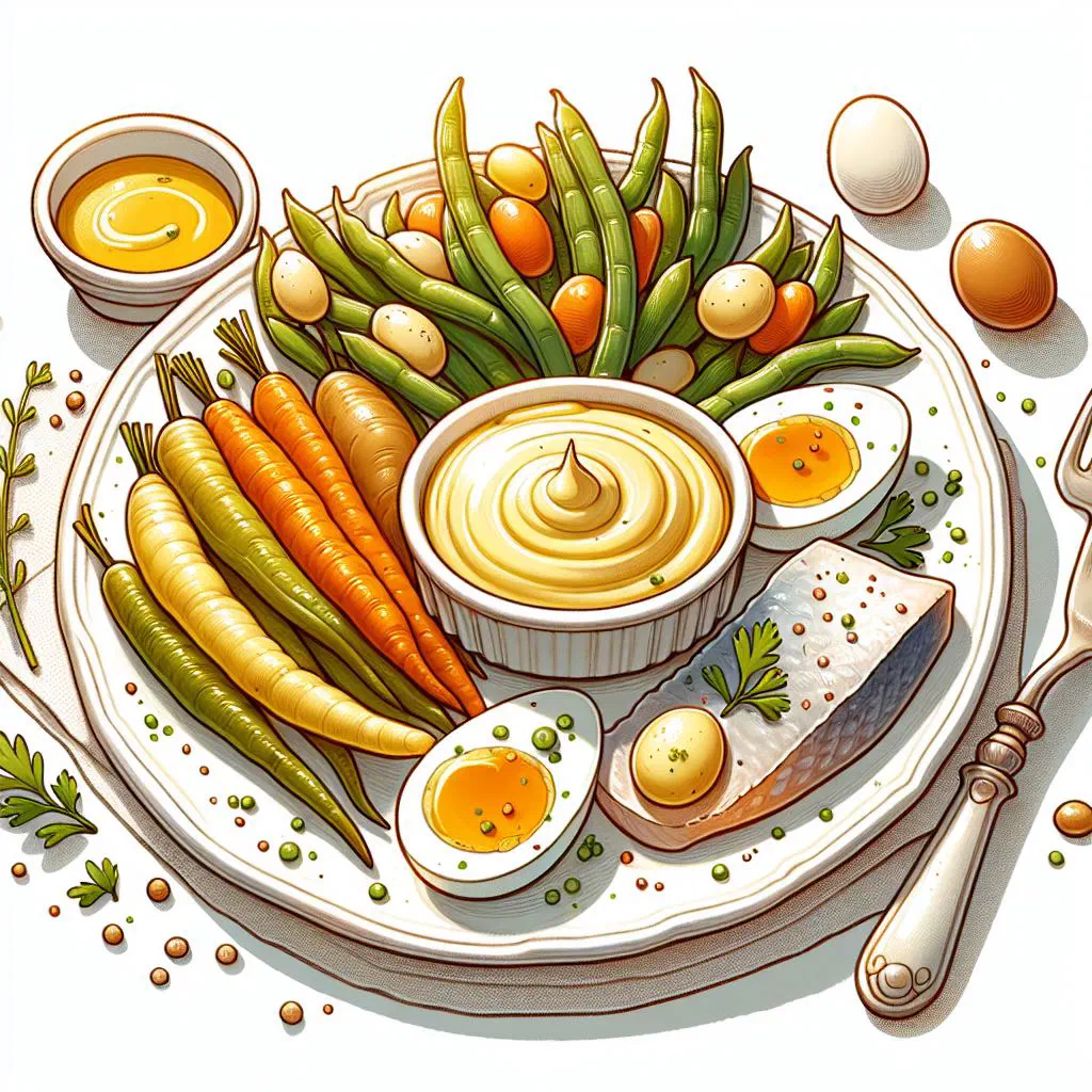 A bowl of creamy aïoli provençal surrounded by fresh vegetables