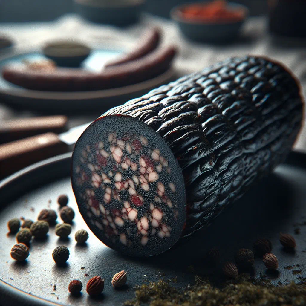 Pan-fried boudin noir served with caramelised apples and onions