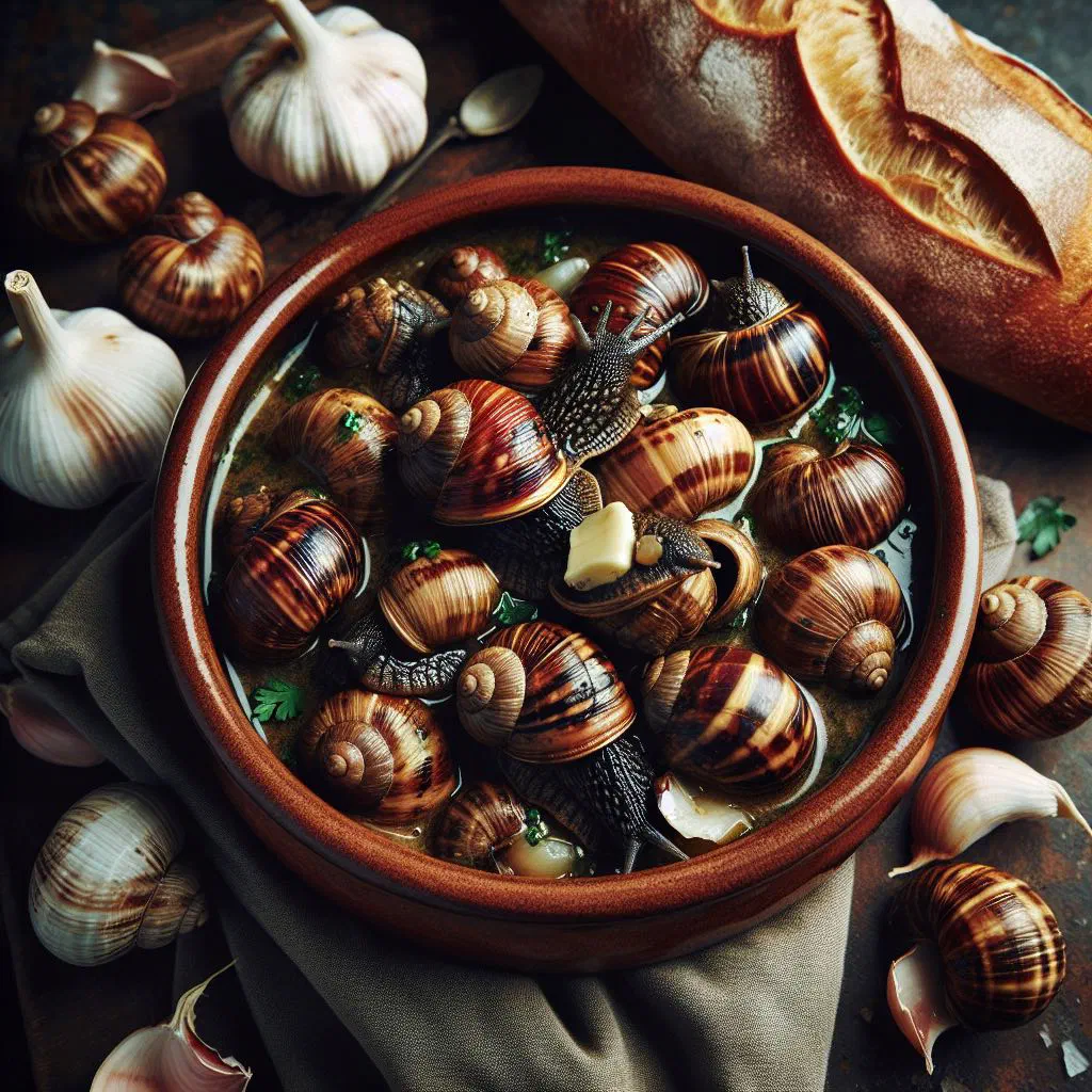 Baked escargots in garlic-parsley butter served in small dishes