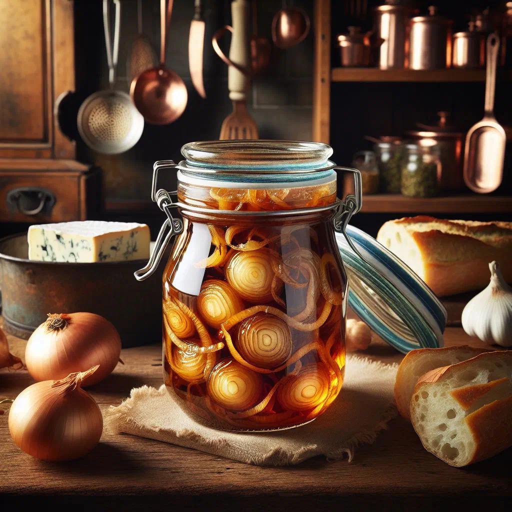 Glossy dark caramelised onion confit served in a small bowl