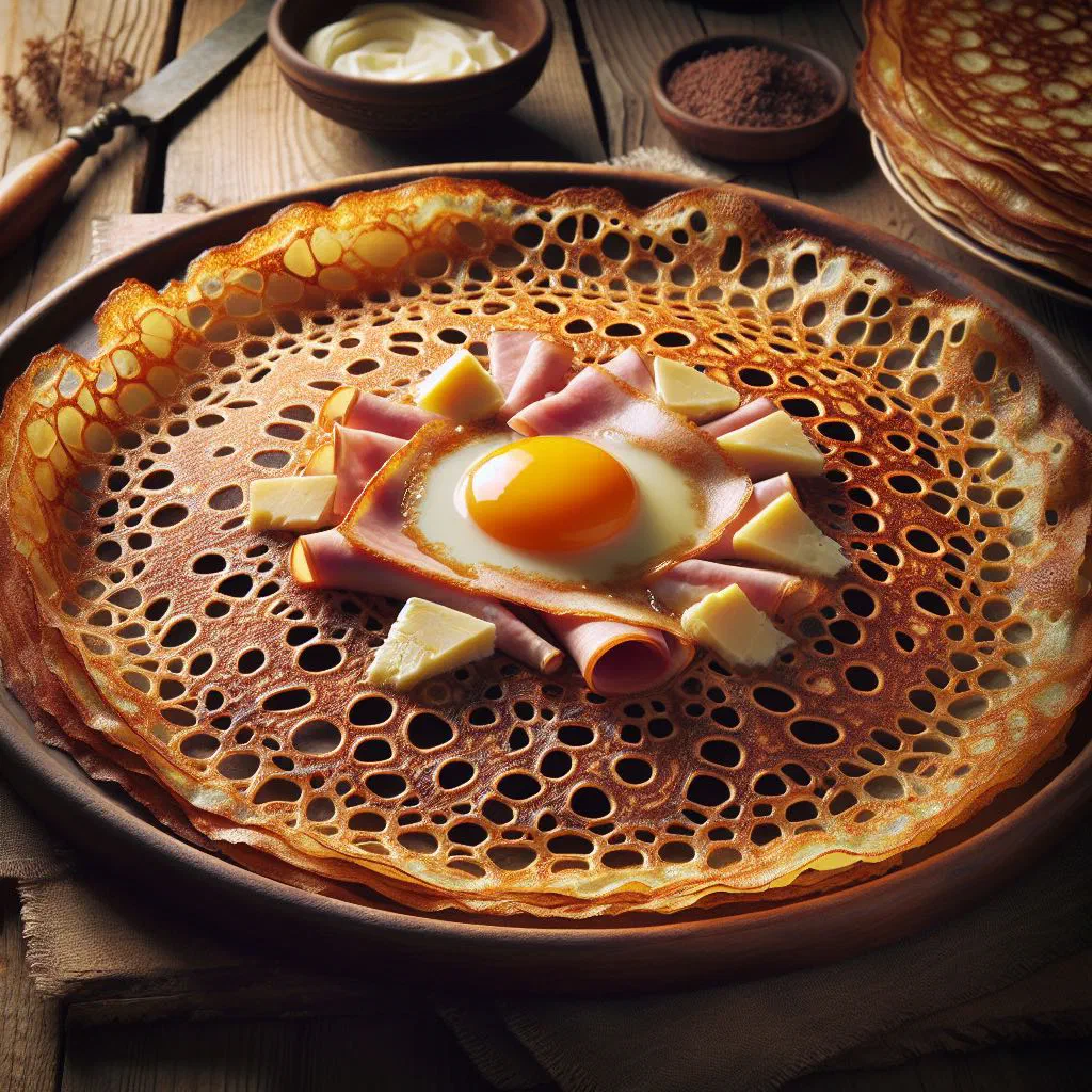 Buckwheat crêpe folded around a savoury cheese and vegetable filling