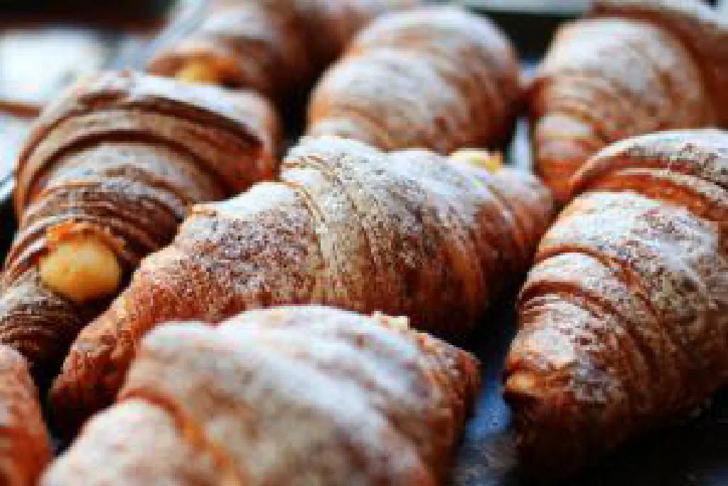 Golden, flaky French croissants fresh from the oven