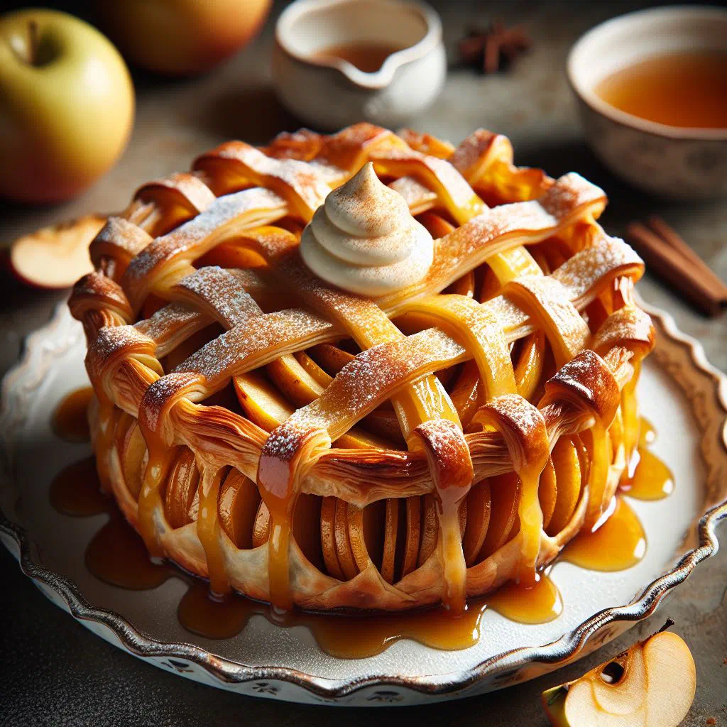 Golden croustade aux pommes apple tart dusted with icing sugar