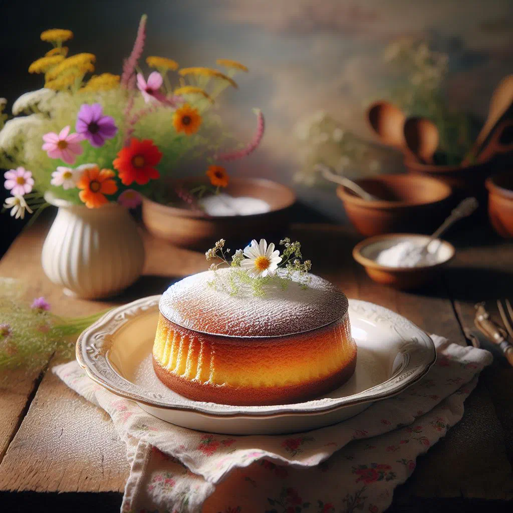 Golden French yoghurt cake sliced on a plate