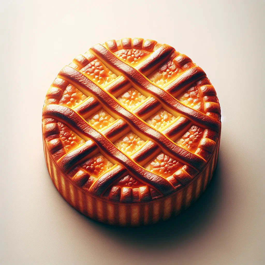 Golden Gâteau Basque with a glossy crust and a slice cut to show the filling