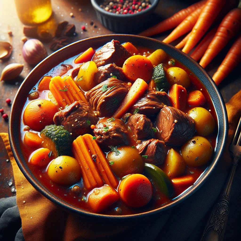 Navarin d'agneau lamb stew with carrots and potatoes in a deep bowl