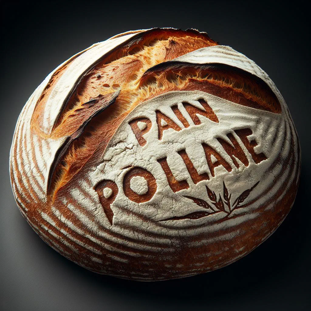 Rustic round Pain Poilâne sourdough loaf with a dark, crackled crust