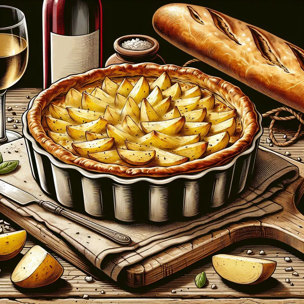 Golden Pâté aux Pommes de Terre potato pie with a flaky pastry crust