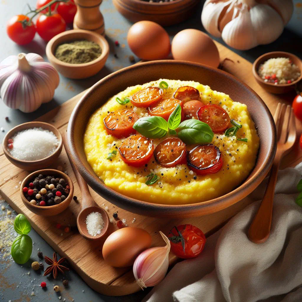 Creamy polenta topped with sautéed mushrooms and fresh thyme