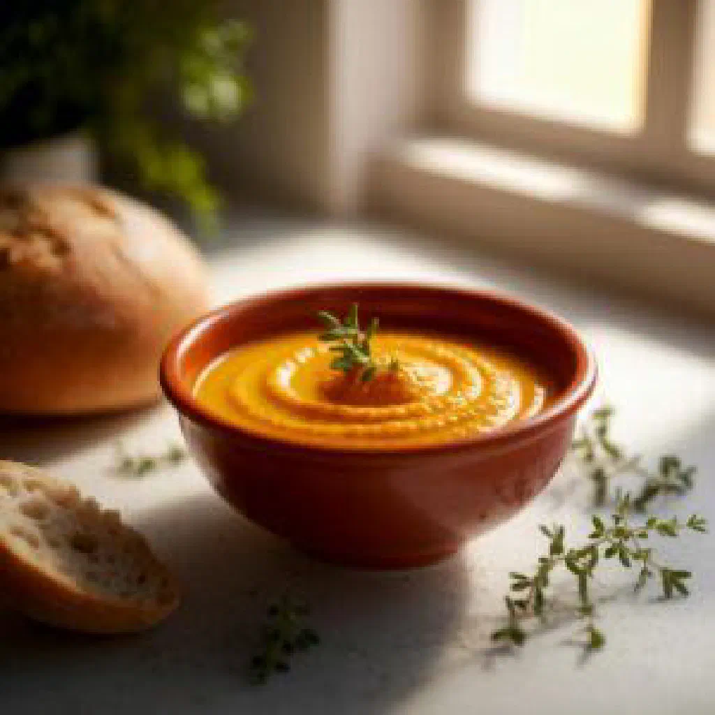 Bowl of rust-coloured rouille garlic sauce with olive oil and saffron