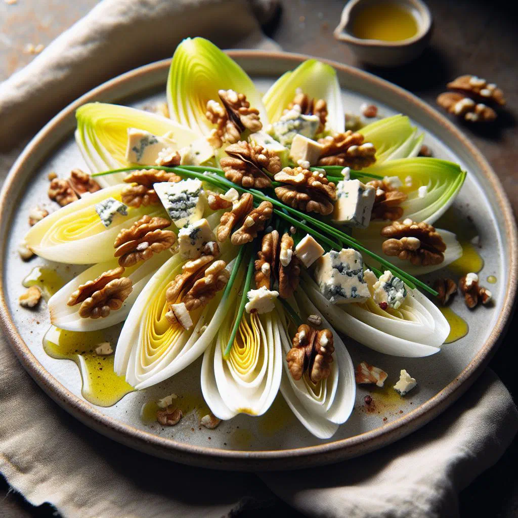 Endive salad with walnuts dressed in a Dijon vinaigrette