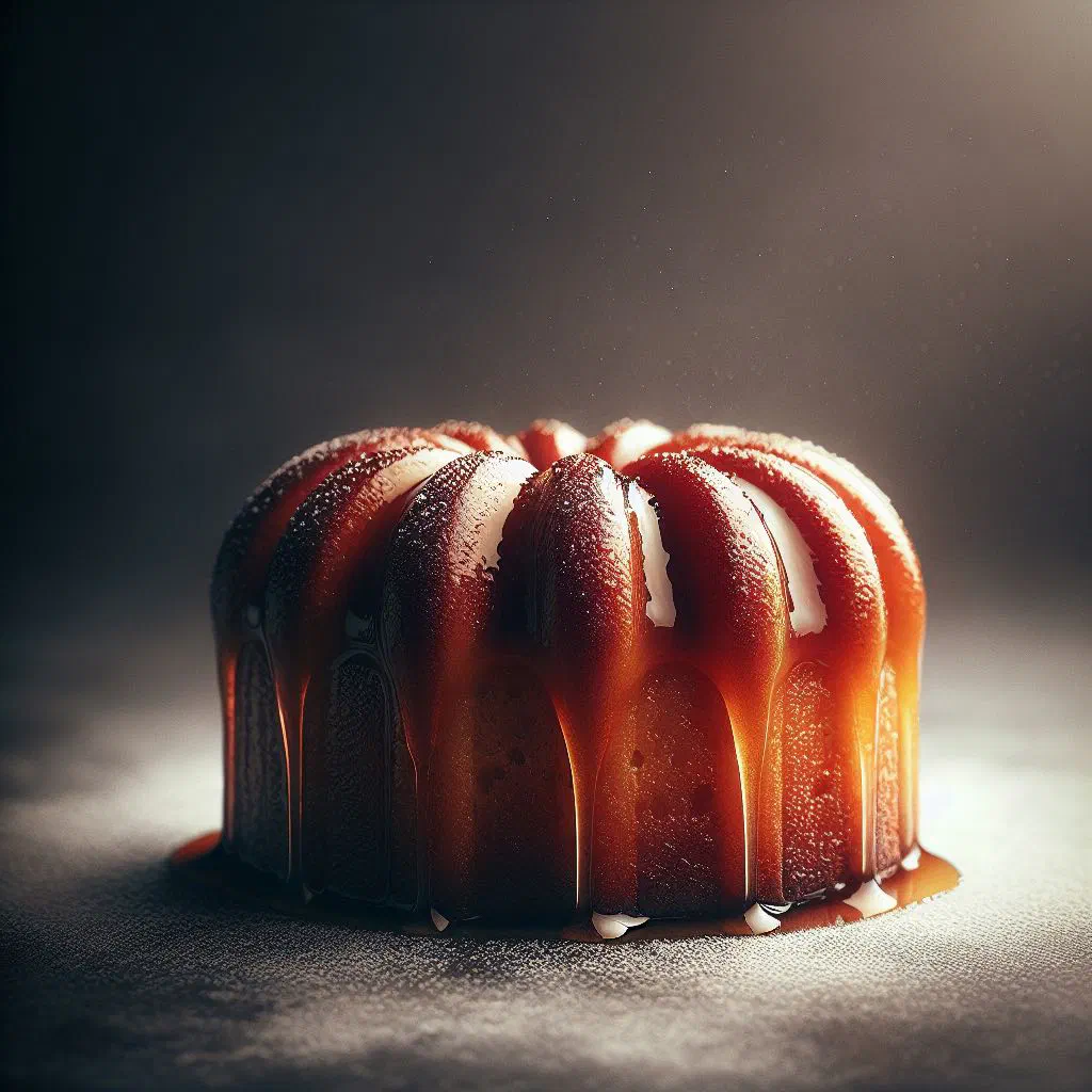 Ring-shaped savarin soaked in rum syrup and topped with fresh fruit