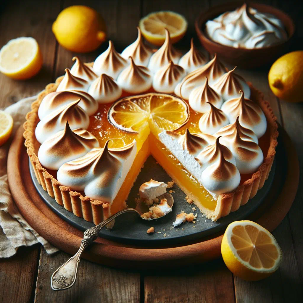 Tarte au citron meringuée with golden torched meringue peaks