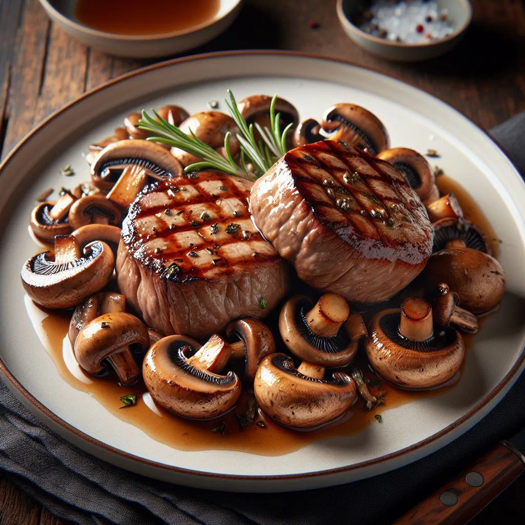 Veal medallions in a creamy mushroom sauce garnished with parsley