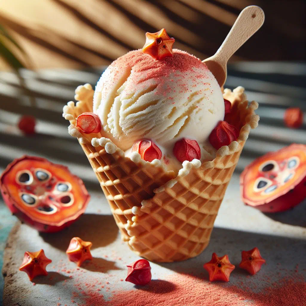 Creamy baobab ice cream served in a bowl with fresh fruit
